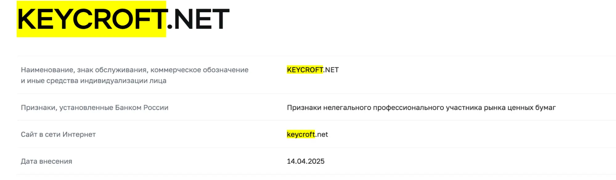 Keycroft Finance Limited скам