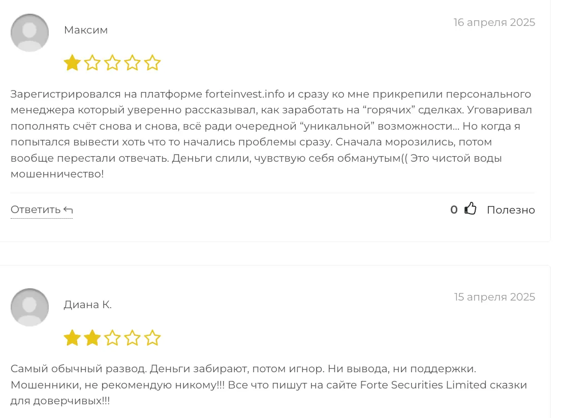 отзыв о Forte Securities Limited Forte Securities Limited отзывы