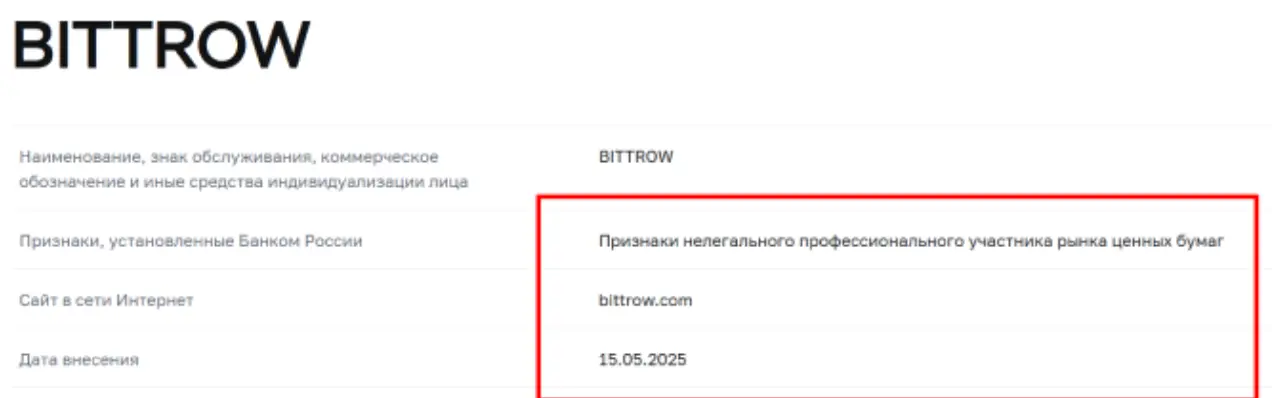 BITTROW обман