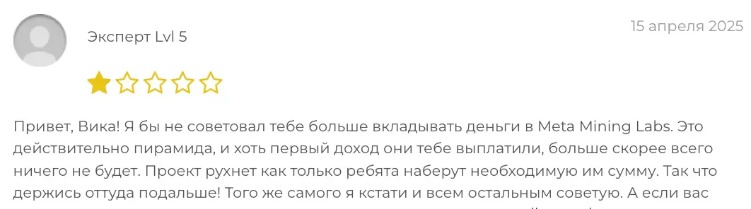 Meta Mining Labs отзыв о платформе отзыв клиента Meta Mining Labs