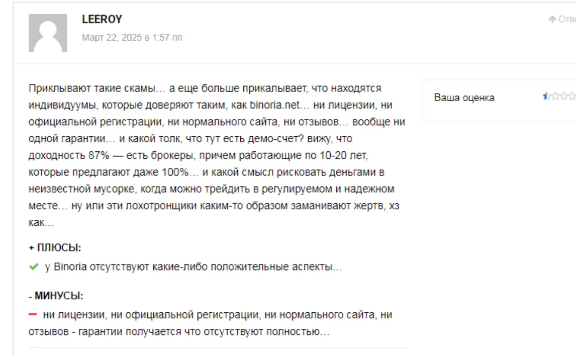 отзывы людей о Binoria