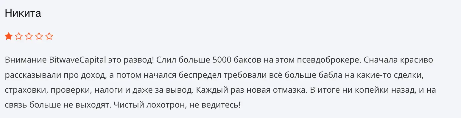 Bitwave Capital отзыв клиента отзыв Bitwave Capital