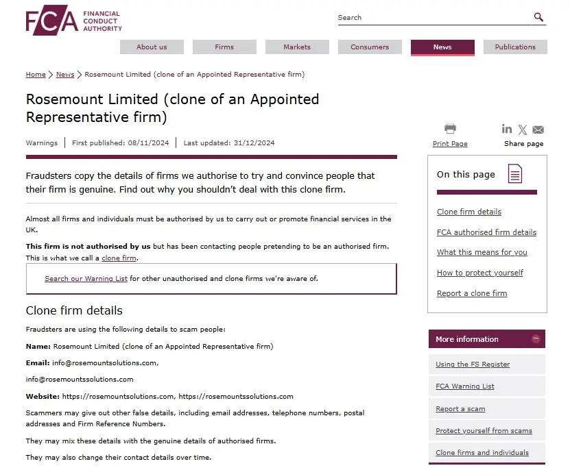 Rosemount Limited скам