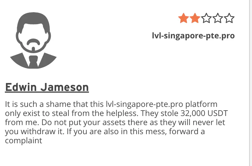 Lvl Singapore PTE отзыв клиента  отзыв о Lvl Singapore PTE