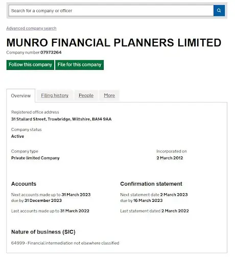 MUNRO FINANCIAL PLANNERS LIMITED MUNRO FINANCIAL PLANNERS LIMITED