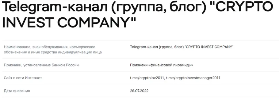 Crypto Invest Compan телеграмм канал