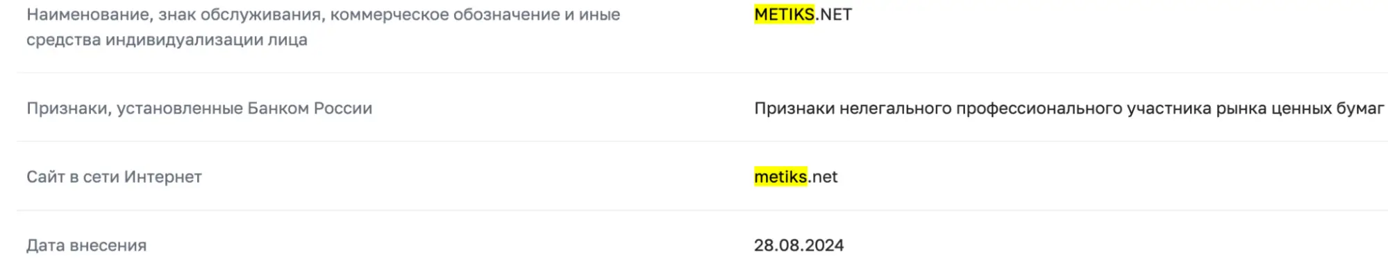 Metiks скам