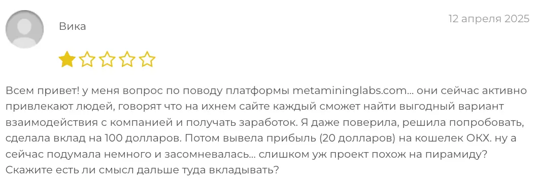 Meta Mining Labs отзыв о проекте отзыв Meta Mining Labs