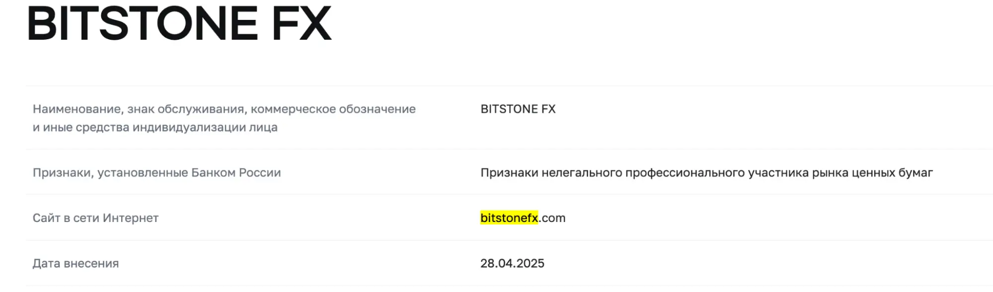 Bitstone FX скам