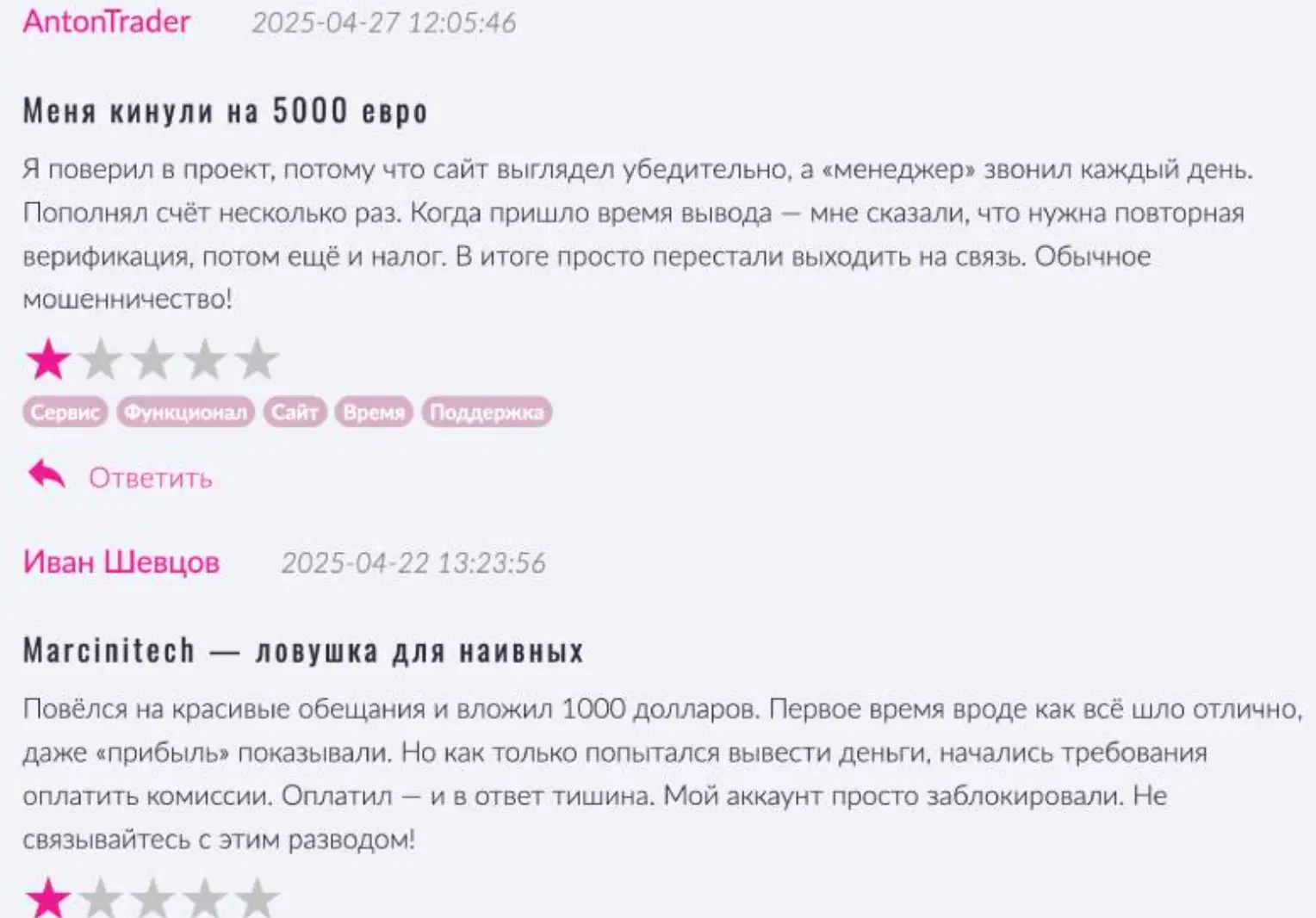 отзыв о Marcinitech Marcinitech отзывы