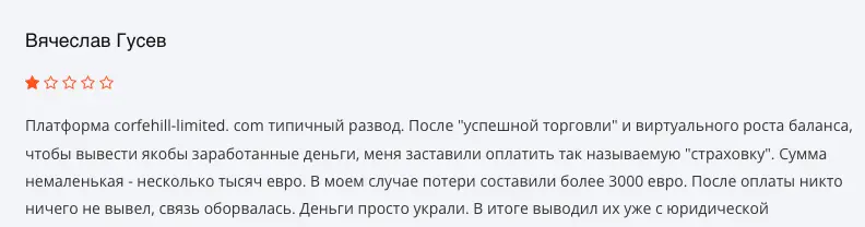 Corfe Hill Limited отзыв клиента отзыв о Corfe Hill Limited